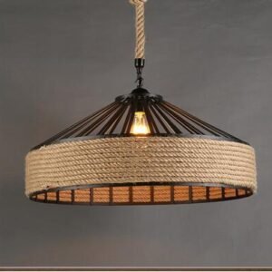 Hemp Rope Pendant Light – Wrought Iron Single-Head LED Chandelier