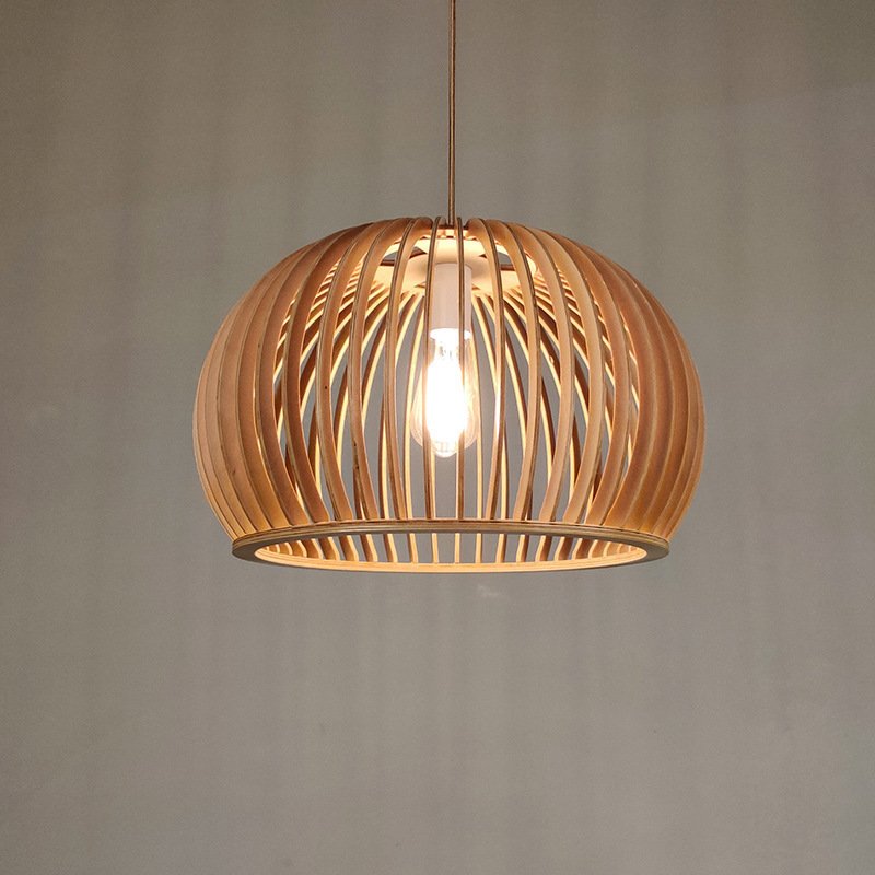 Nordic Wooden Half-Round Chandelier – Dining Room & Bedroom Pendant Light