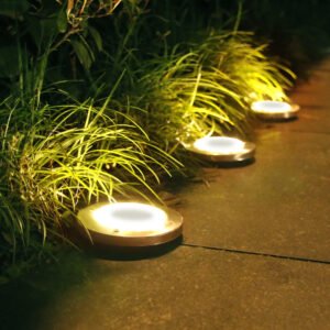 Solar In-Ground Lights - 8 LED Waterproof Underground Disk Lights (IP65)