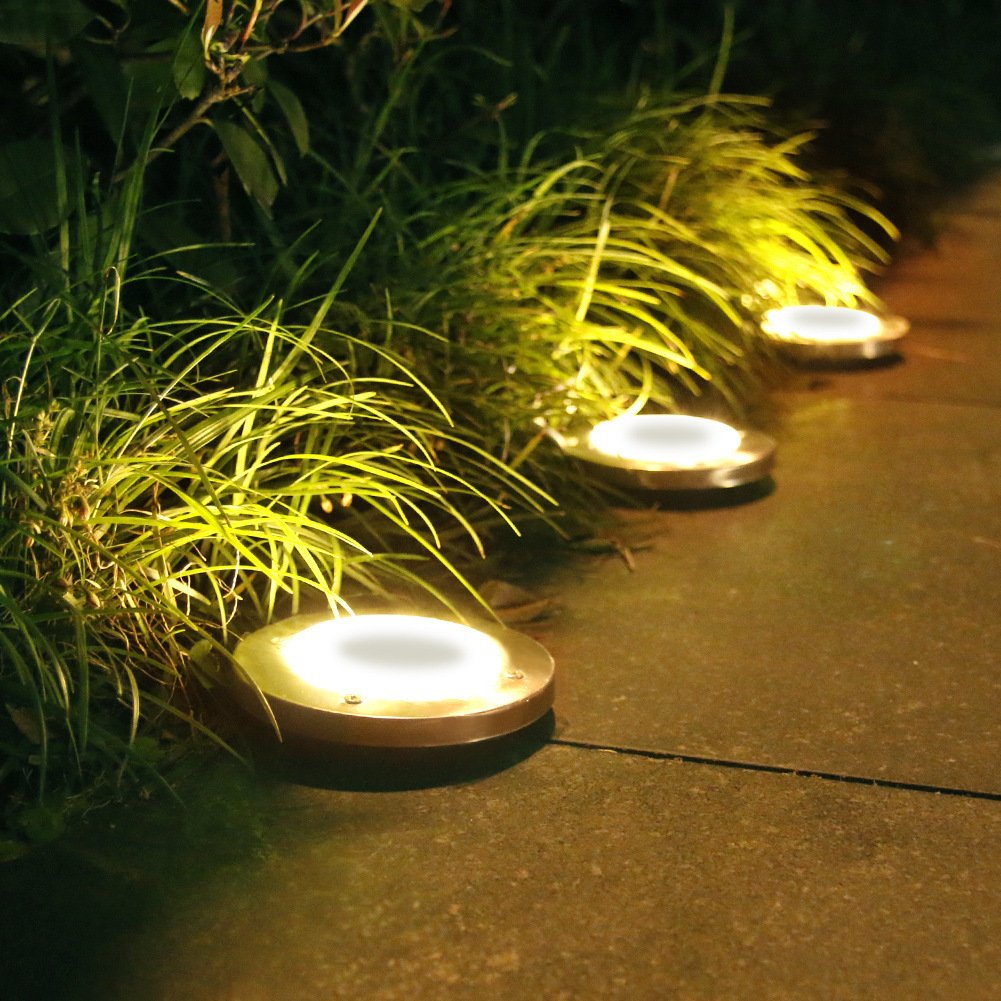 Solar In-Ground Lights - 8 LED Waterproof Underground Disk Lights (IP65)