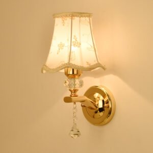 Fabric Wall Lamp – European Modern Petal-Shade Bedside Sconce