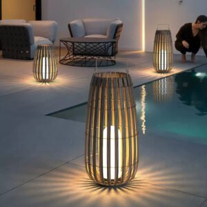 Solar Rattan Lawn Light – Bamboo Outdoor Lantern